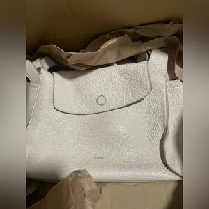 Cuyana White Pebbled Leather Shoulder Bag